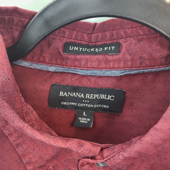 Banana Republic Mens L Oxford Button Down Shirt Maroon Untucked Fit Cotton - Picture 7 of 11